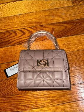 bebe Quilted Mini Top-Handle Bag in Mauve Taupe with Gold Hardware